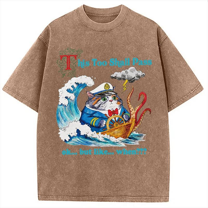 

Cartoon Sailing Cat Printed T-shirts Unisex Young Boy Funny Short Sleeve O-neck Chic Hip hop Y2K Tees Oversized Tops 3XL