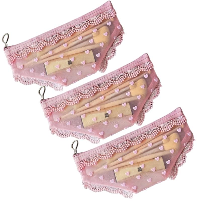 Briefs Shaped Mesh Cosmetic Bag Lace Trim Clear Mini Zipper Makeup Pouch Lipstick Earphone Jewelry Storage Travel Portable