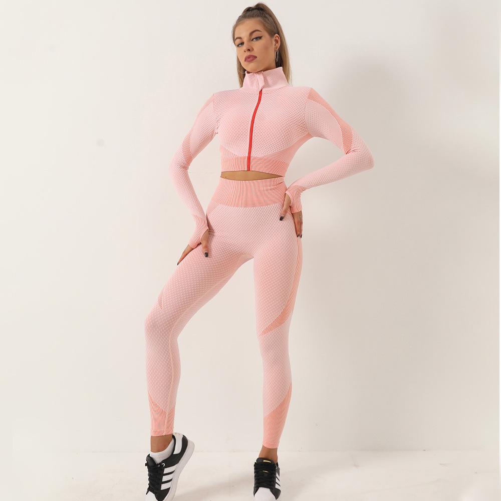 Damen High-Waist Schnelltrocknendes Yoga-Set: Langärmeliges Oberteil & Hose, ideal für Herbst/Winter-Fitness.