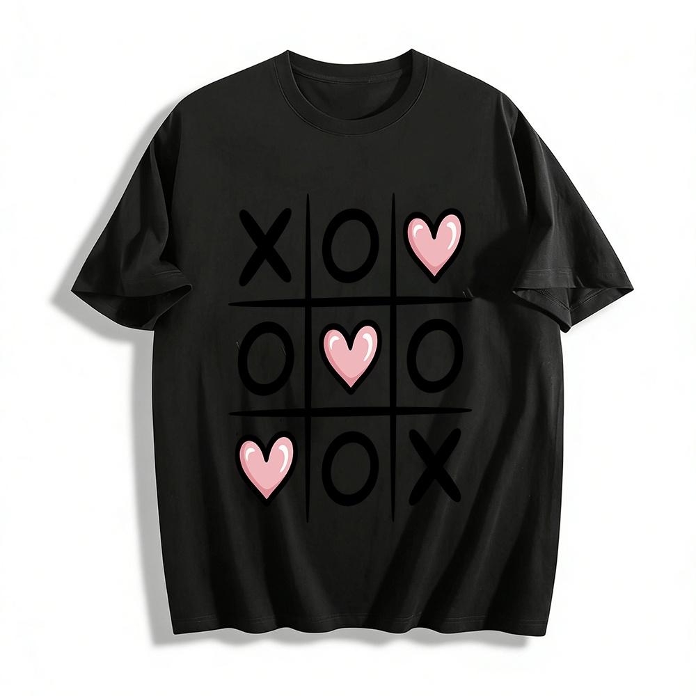 

Cute Tic Tac Toe Heart Print Casual Top Pure cotton T-shirt XXS
