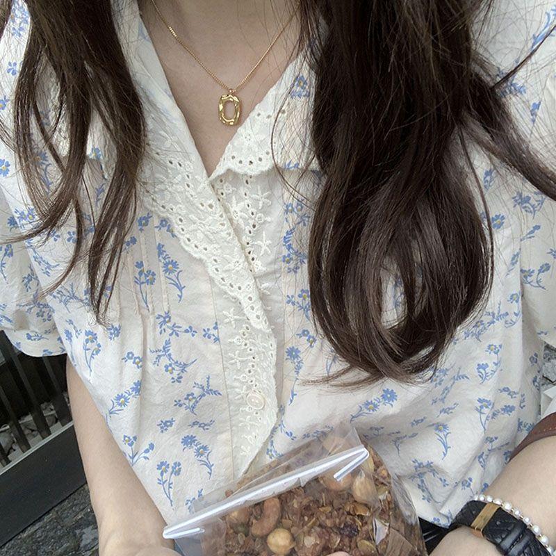 

Женские рубашки с цветочным принтом, однотонные, в стиле ретро, нежные блузки с лацканами, летняя дышащая женская рубашка на одной пуговице XL
