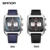 Sanda Men's Chronograph Quartz Watch: Square Dial, Three Eyes, Six Hands, Luminous, Calendar, Waterproof.