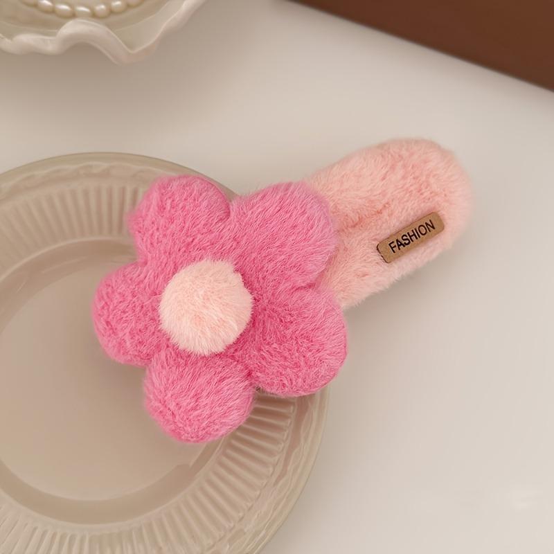 Fluffy Flower Duckbill Hair Clip, Sweet Knitted Fabric Hair Accessory for Parties
