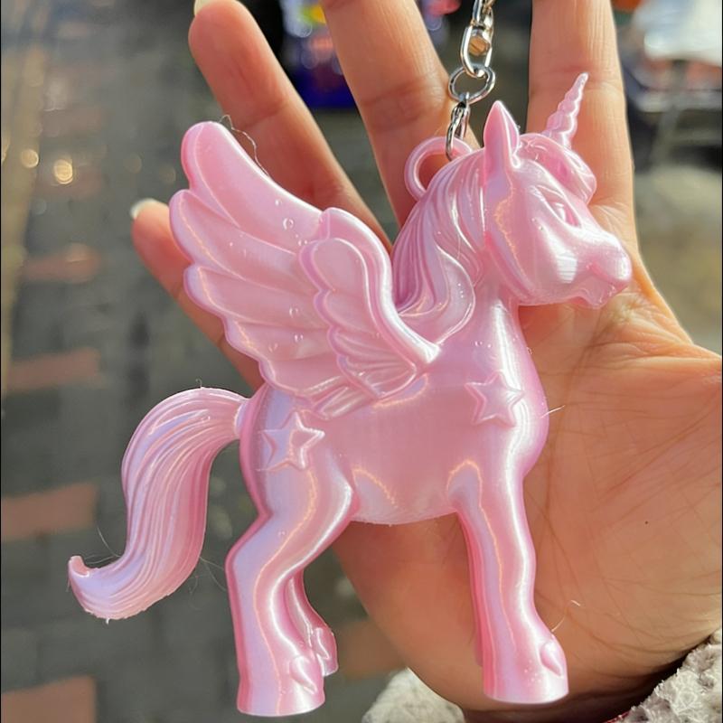Korean Fashion Pink Unicorn Pegasus Keychain 3D Printed Cute Bag Charm Heart Clasp Backpack Pendant Women Keyring Gift for Girls