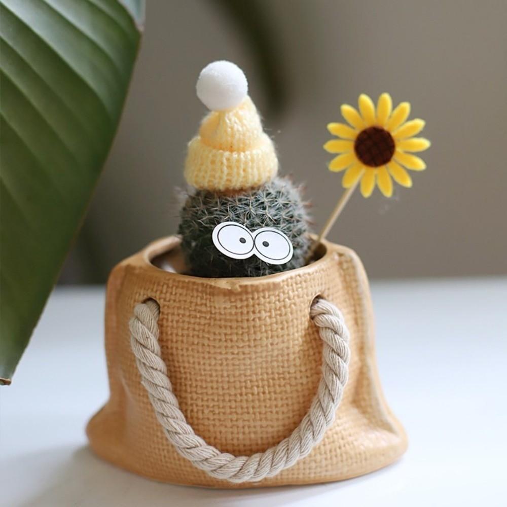 Home Decorative Ceramic Succulent Flowerpot Mini Bag Shape Cactus Flowerpot Decorative Plant Pot Office