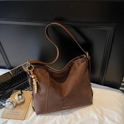 Wandering Mocha Suede Tote Bag Women's Early Autumn New Large-capacity Commuter Shoulder Messenger Bag