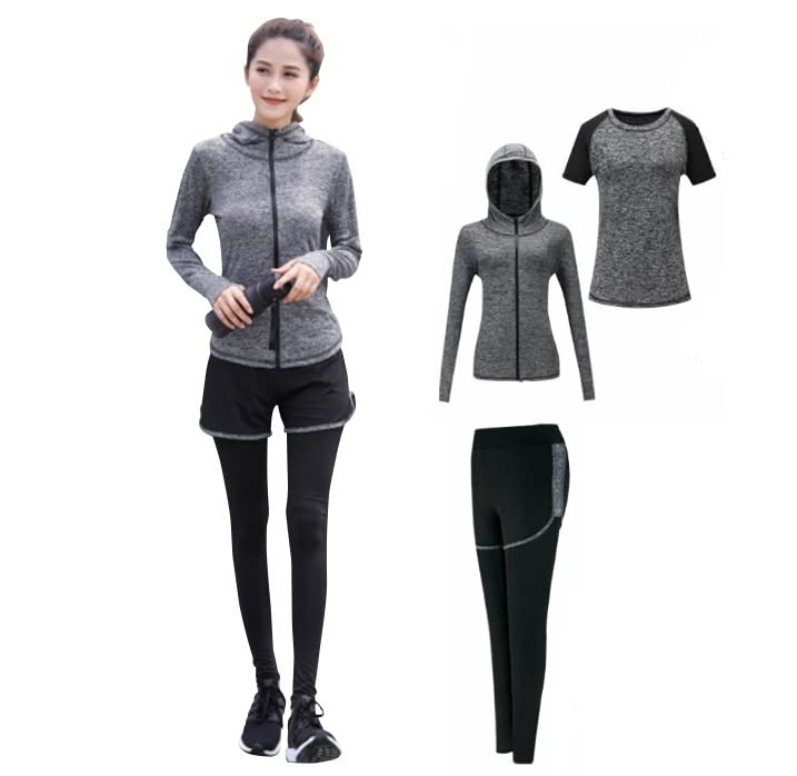 Sokure Training Wear Set and Women's 3-Piece (Top Bottoms) (2XL, Gray)