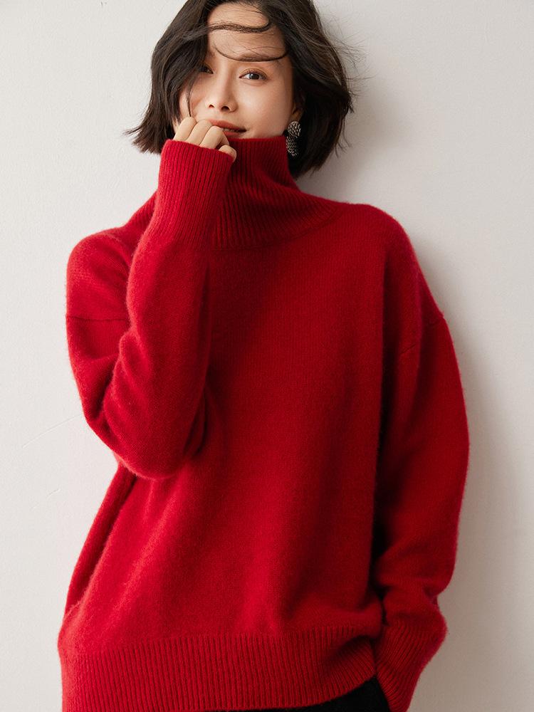 Winter High Neck Women's Loose And Versatile Knitted Pullover Sweater