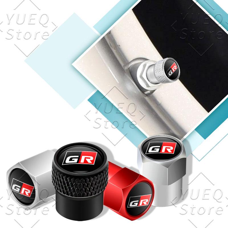 4Pcs Car Wheel Tire Waterproof Airdust Valve Caps Tyre Air Aluminum Stem For Toyota GR Sport Yaris Corolla Hilux Supra C-HR
