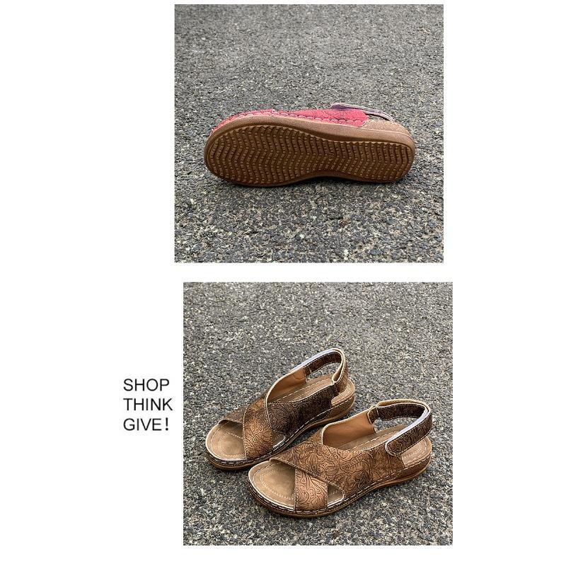 Plus Size Wedge Platform Sandals Summer Fish Mouth Velcro Beach Open Toe Sandals