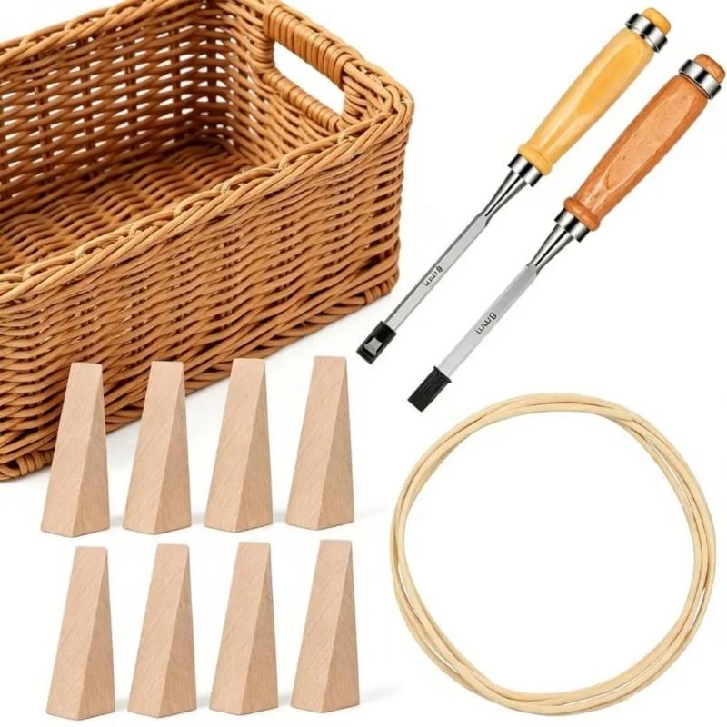 12-teiliges Rattan-Reparaturset mit 8 Holzkeilen, 3,06 Yards langes Rattan-Geflecht für die Restaurierung von handgefertigten Möbeln