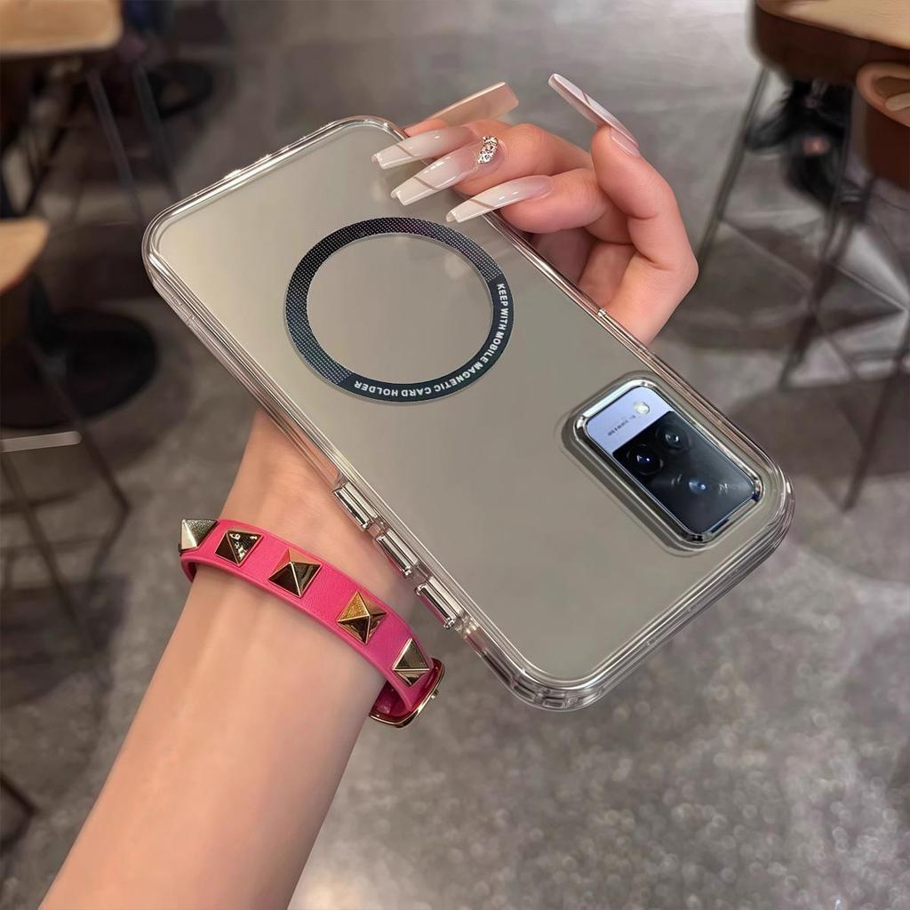 Case for Vivo Y78 5G Minimal Semi-Transparent Magnetic Casing Raised Electroplated Lens Bezel Anti-Slip Drop Resistant Protective Shell