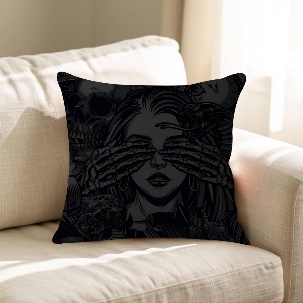 Artistic Skeleton Girl Maple Design Cushion Cover Happy Autumn Harvest Decor Holiday Decorati Pillow Cover
