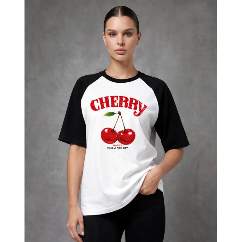 Cotton American Short Sleeve Shoulder T-Shirt Women's Bottom Shirt Loose Top