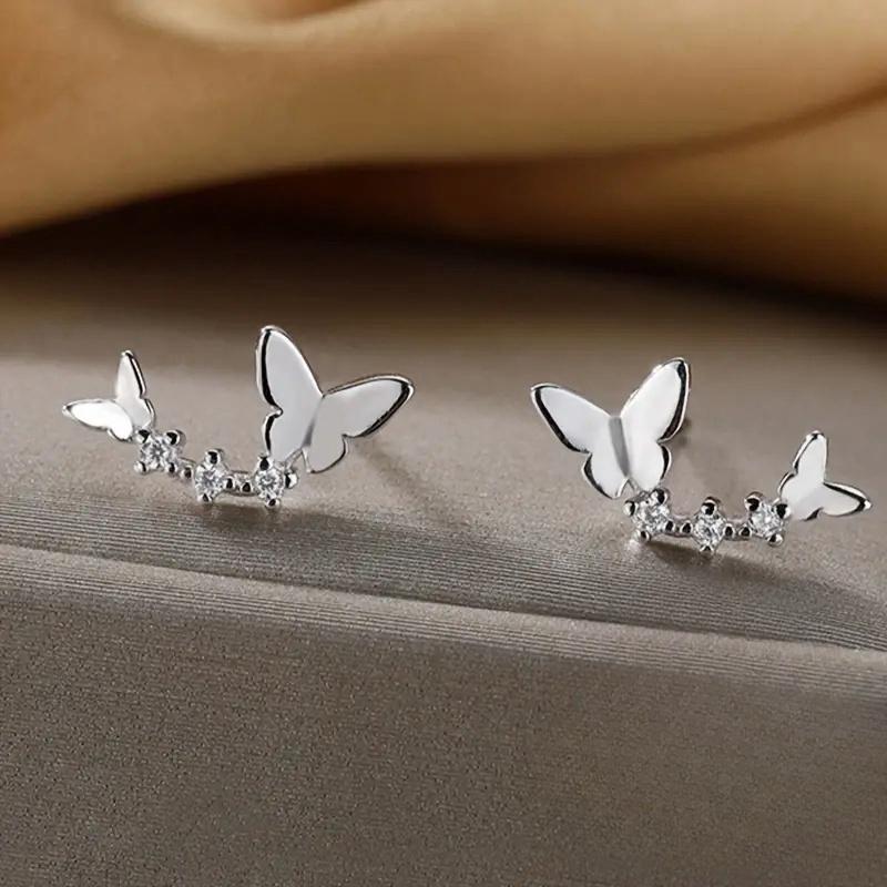 Sweet Butterfly Stud Earrings  Sterling Silver Dainty Exquisite Gorgeous Ear Accessories for Women Chic Party Jewelry