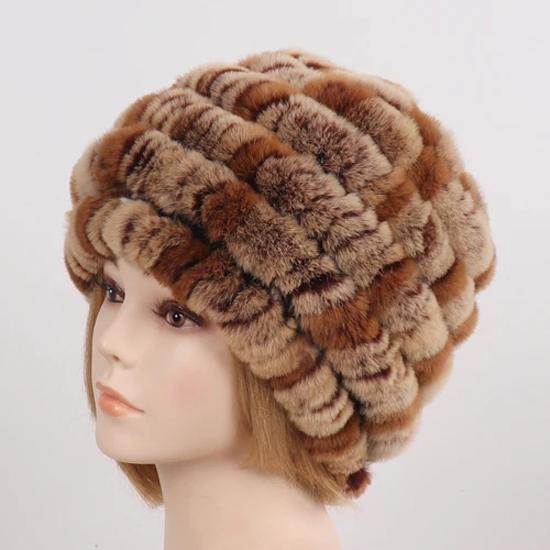 

Русская зимняя шапка из натурального меха, женская вязаная шапка-бомбер из натурального меха кролика рекс, женская натуральная теплая шапка из 100% натурального меха кролика рекс Good elasticity золотистый