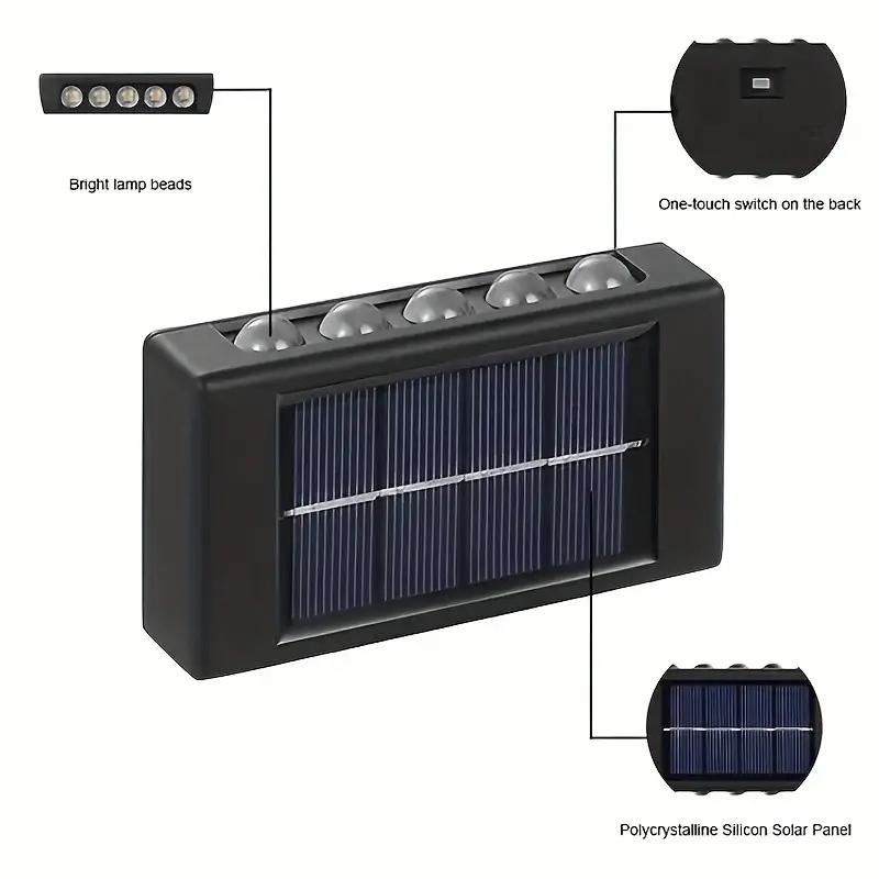 1000LM LED Solar Wall Lamp Outdoor Waterproof Up and Down Luminous Lighting for Garden Fence Decoration Sunlight Light