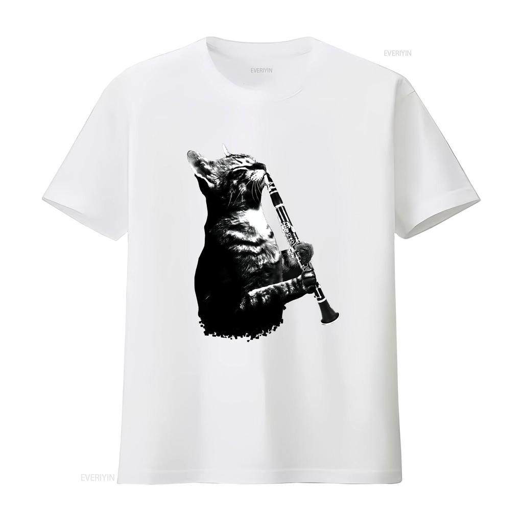 Cat Playing ClarineT T Shirt and Music Lover Clarinettist Birthday Musician Woodwind Instrument Idea vintage Washed homme