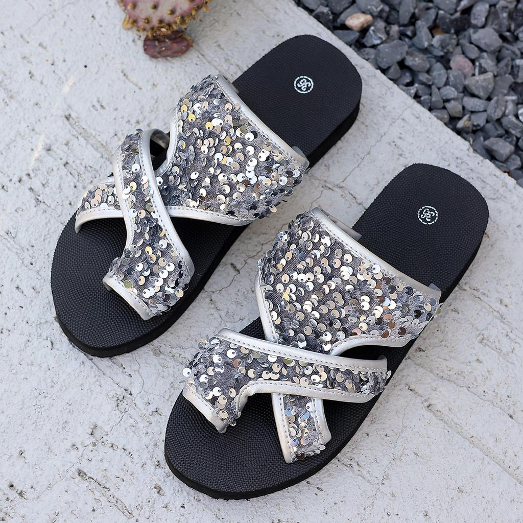 Fashion Women Flip Flops Casual Sequins Anti-Slip Slippers Women Platform Sandals Beach Open Toe Slippers 2024 Summer New Slides Women