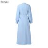 ZANZEA Women Casual Round Neck Loose Long Sleeve Dress