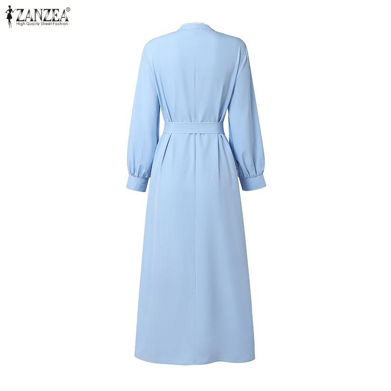 ZANZEA Women Casual Round Neck Loose Long Sleeve Dress