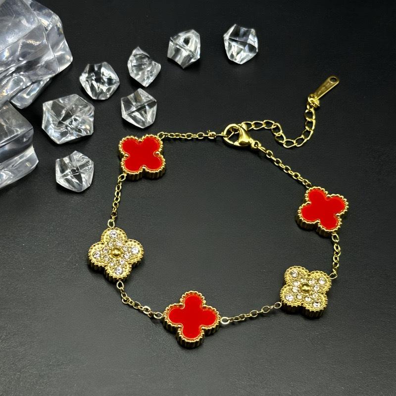 15mm Hochwertiges Fünf-Blüten-Vierblattklee-Armband für Damen Modisches 18K Nicht-verblassendes Damenarmband