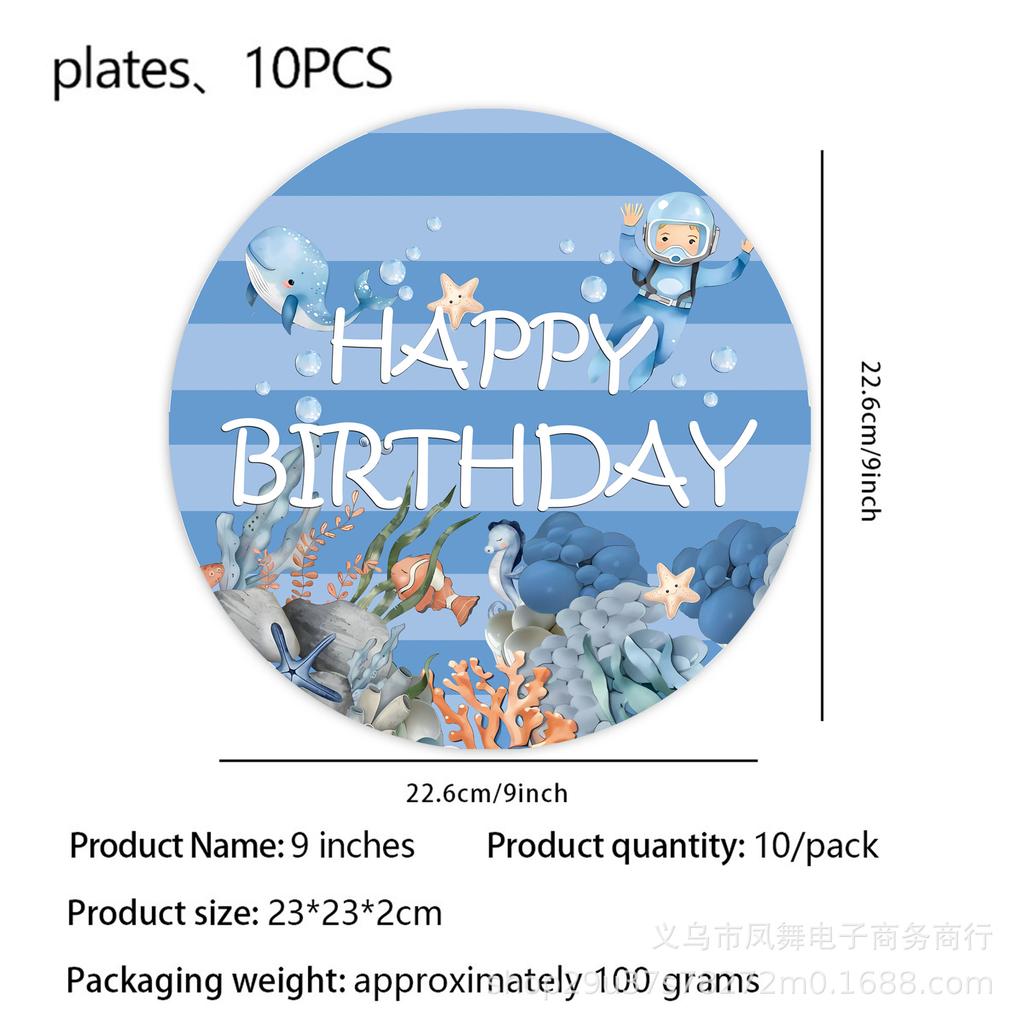 Diver Theme Party Ornaments Dolphin Birthday Party Supplies Disposable Knives, Forks, Spoons Paper Cups Pull Flags