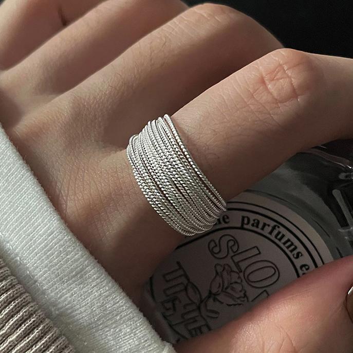 PONYKISS Sterling Silver Minimalist Line Round Rings for Women Trendy Opening Fine Geometric Accessories