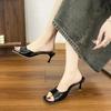 Patent Leather High-heeled Cool Slippers Women's Summer New Square-heeled Thin-heeled Plus-size Women's Slippers