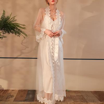Sexy Backless Pure Desire Lace Nightgown Solid Color Slim Fit Cami with Outer Robe Loungewear Set 538 Complete Seductive Sleepwear for Ultimate Style