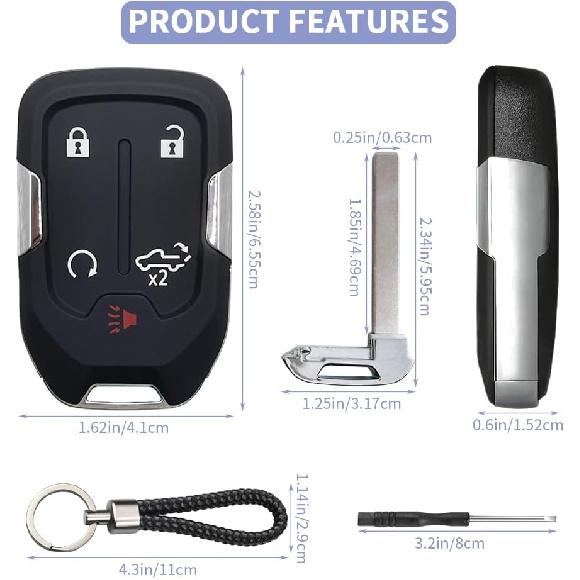 Key Fob Shell Case Replacement Fits for Chevy Silverado     and GMC Sierra 1500 2500HD 3500HD 5 Button Keyless Entry Remote Control Smart Car Key Fob