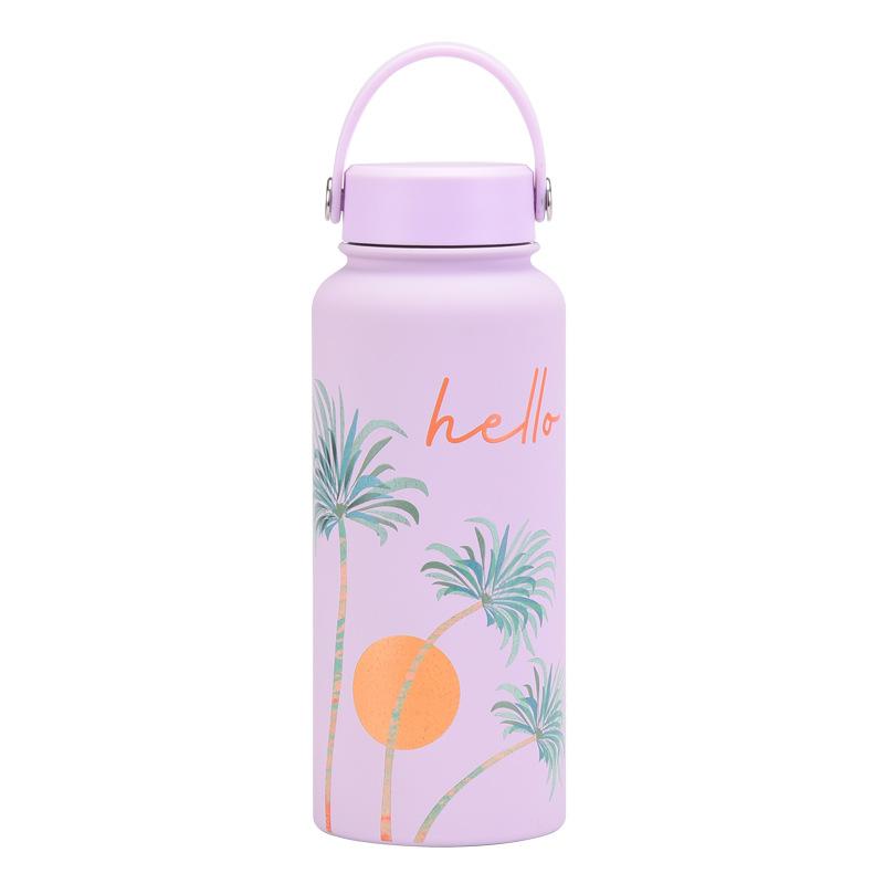 1L Thermos Cup Large Capacity Wide Mouth Portable Vacuum Sports Kettle Outdoor Printing Water Cup Female