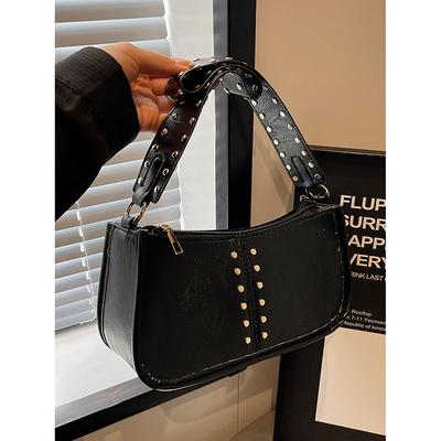 Light Luxury Design Rivet Underarm Bag Retro Fashion Leather Texture Shoulder Bag Lady  New All-Matching Portable Square Bag