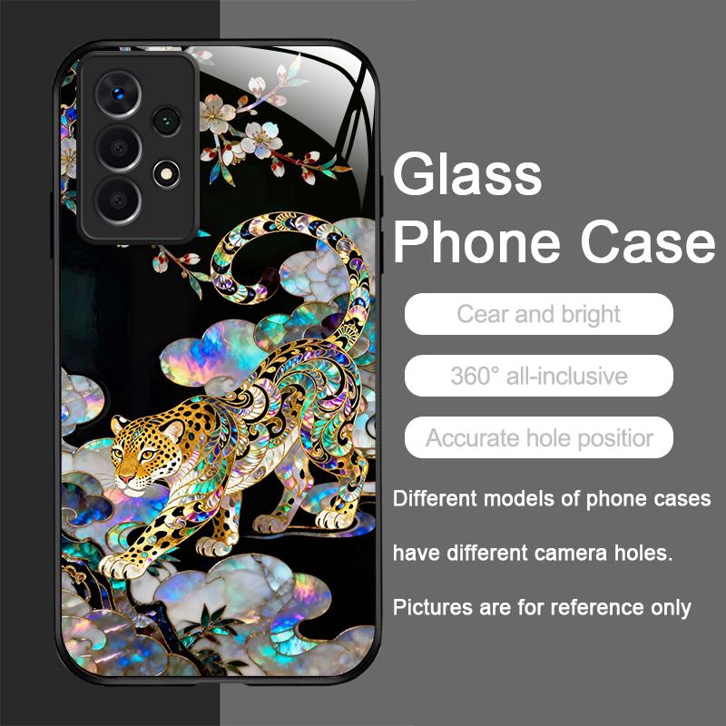 Stylish Dragon Leopard Marble Texture Tempered Glass Phone Case for Samsung Galaxy A56 A55 A54 A53 A52 A36 A14 A15 A16 A32 Cover