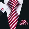 Barry.Wang Men's Striped Necktie Red White Tie Hanky Cufflinks Boutonniere Pin with Gift Box