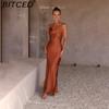 BITCED Women's Spring/Summer Strapless Deep V-Neck Slim-Fit Urban Chic Solid-Colour Dress