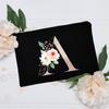 Borsa per il trucco floreale con alfabeto, damigella d'onore, damigella d'onore, festa, matrimonio, addio al nubilato, regalo, in tela, con cerniera, per cosmetici