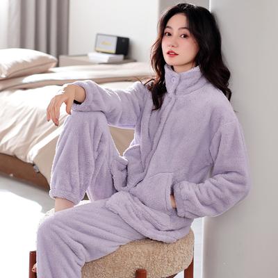 Pajamas Women'S Winter Fleece Thickened Coral Fleece Winter Flannel Large Size Loungewear Warm Set