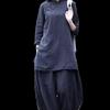 2026 Spring/Summer Retro Frog Button Cotton Linen Mid-Length Zen Tea Pants
