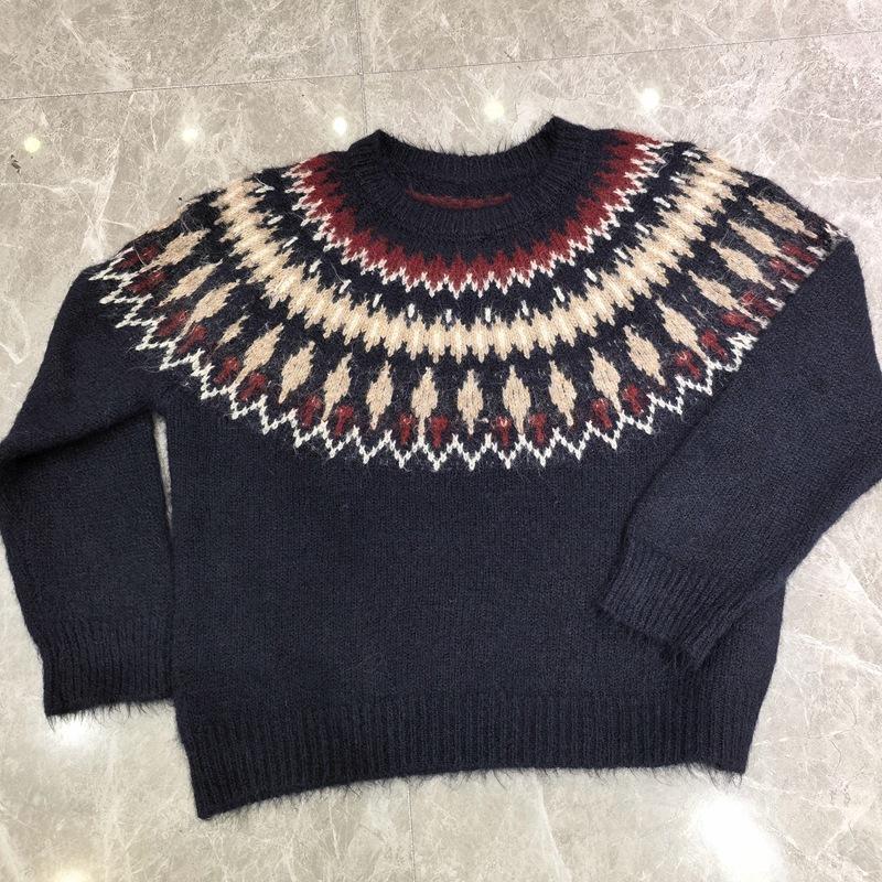 Fair Island Versatile Pullover Round Neck Embroidered Knitted Sweater Autumn And Winter Loose New Jacquard Knitted Sweater