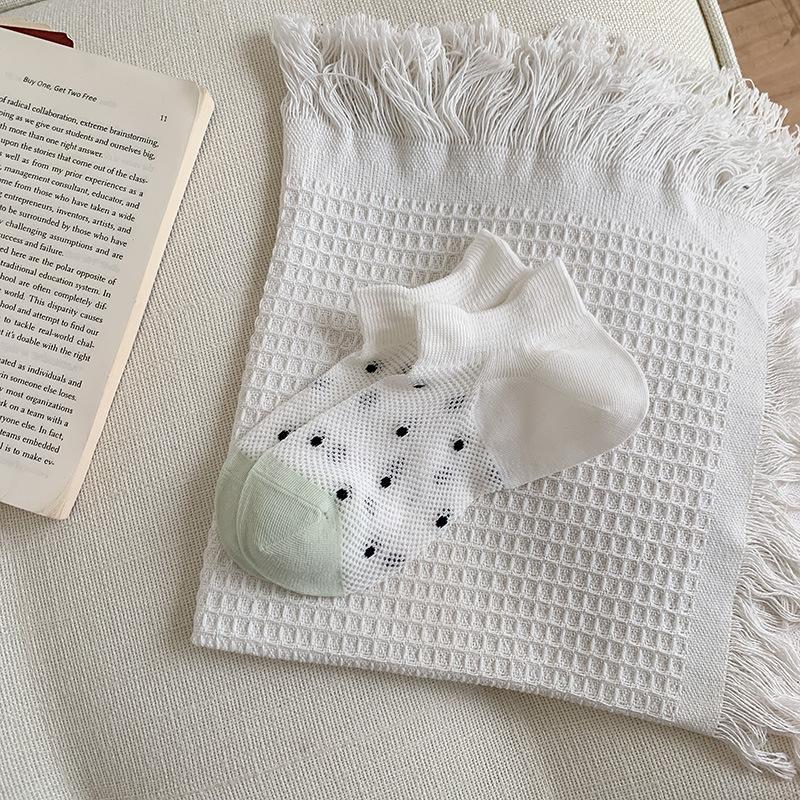 Shallow-mouthed Invisible Socks for Women In Summer, Thin Mesh Breathable Boat Socks, Polka Dot Color-matched Cotton Short Socks, Boneless