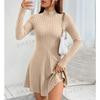 Women's Fashion Casual Spring Fall Solid Color Print  Long Sleeve Half Turtleneck Blouses & Shirts