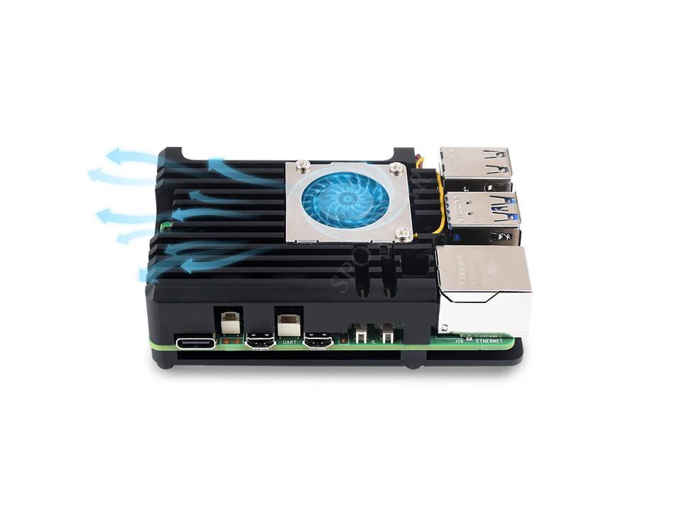 Pouzdro pro Raspberry Pi 5 z hliníkové slitiny pro odvod tepla s radiálním ventilátorem