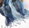 Gradient Blue Color Linen Soft Scarves Women Tie Dyed Ethnic Design Scarf Summer Travel Sunscreen Long Shawl 60x185cm