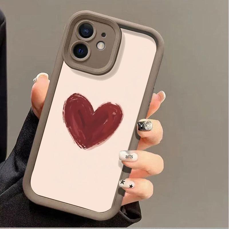 Wine Red Heart iPhone Case for 15 Plus/17 Pro Max/16/14/13 - Creative and Personalized Design