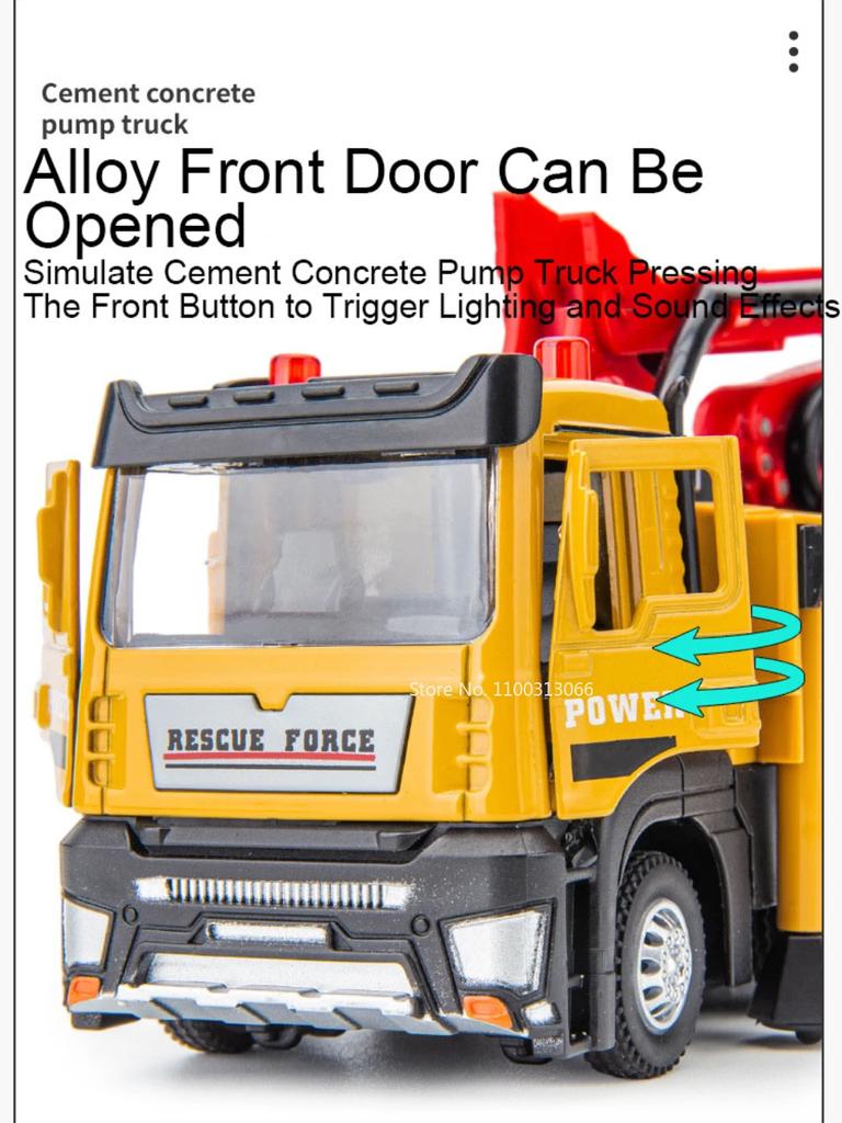 1: 32 Camion Cemento Calcestruzzo Pompa Giocattolo Modello Lega Diecast Giocattoli Camion Veicolo con Suono Luci Collezionismo Auto Giocattoli per Ragazzi Regali