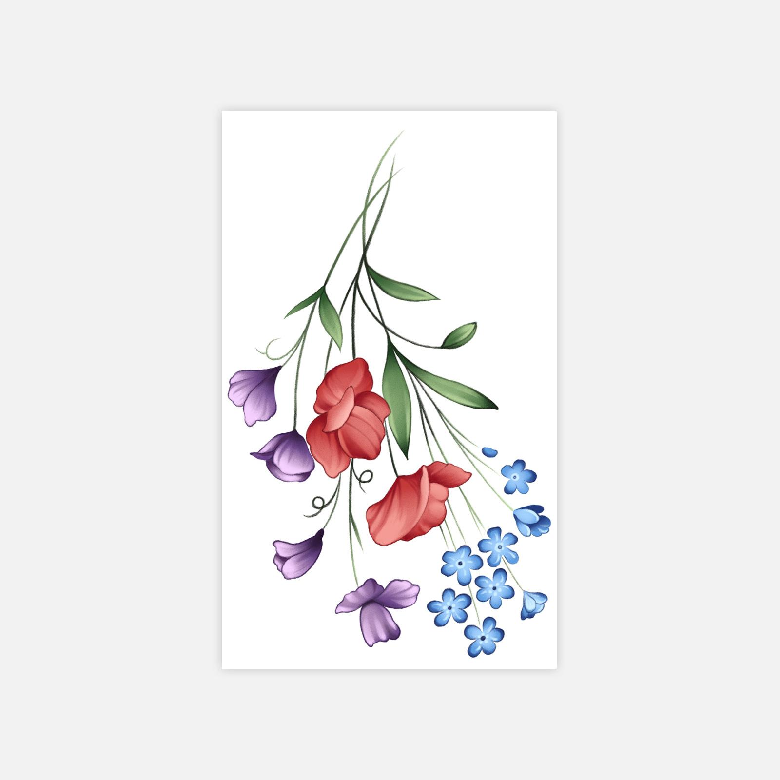 Beautiful Small Fresh Bouquet Simple Tattoo Sticker Arm Tattoo Sticker 6*10