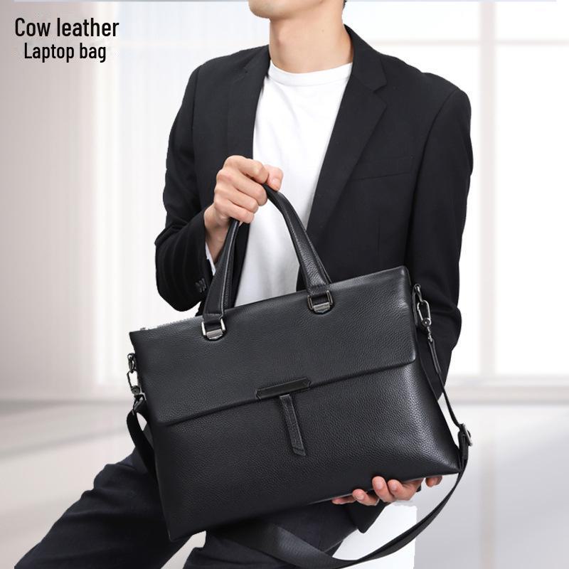 Men's Genuine Leather Briefcase: High-End, Large Capacity Business Bag
