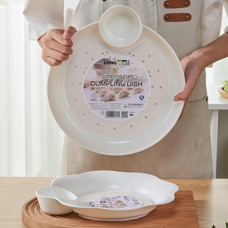 Double Layer Dumpling Drainer Plate with Vinegar Dish for Home & Commercial Use - Stylish Design