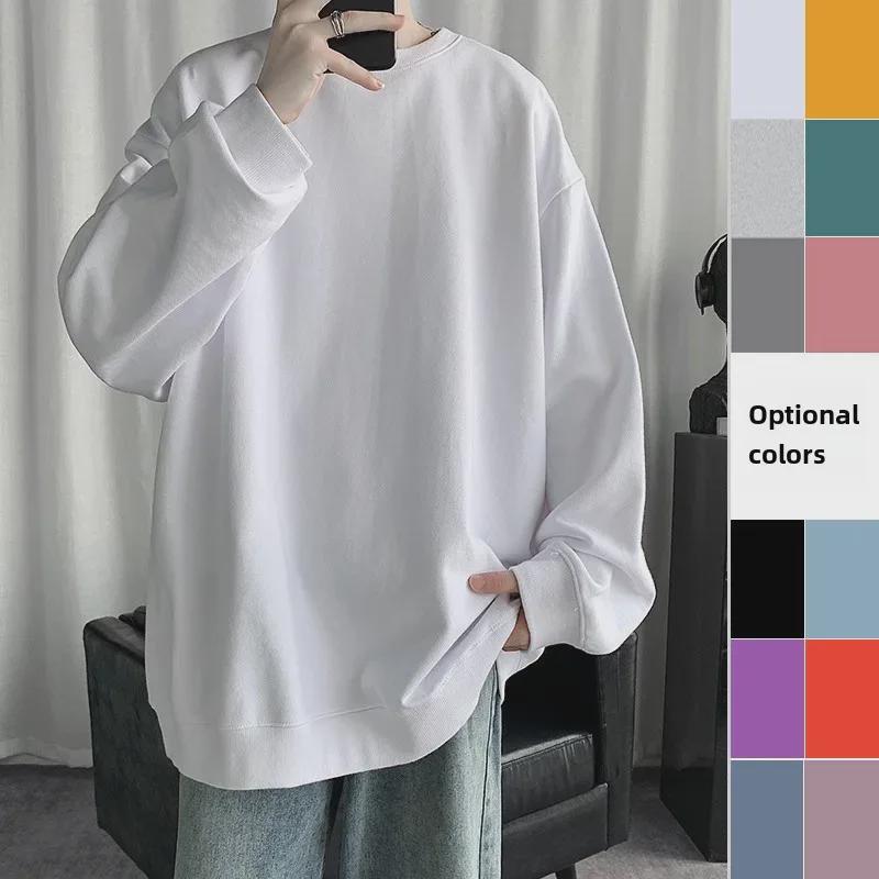 2025 Men's Trendy Solid Color Round Neck Sweatshirt, Loose, Hoodless Pullover, Thin Style for Spring and Autumn, Large Sizes Available